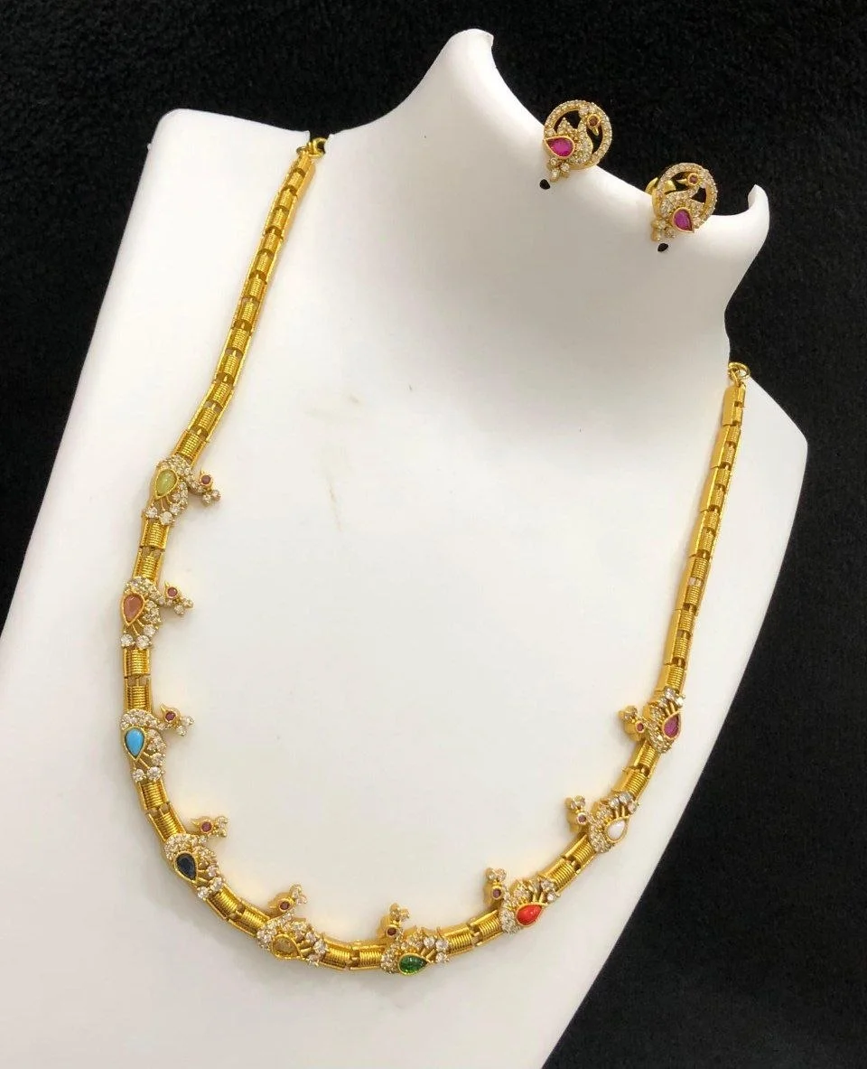 Royal Navaratna Peacock Chain Necklace set
